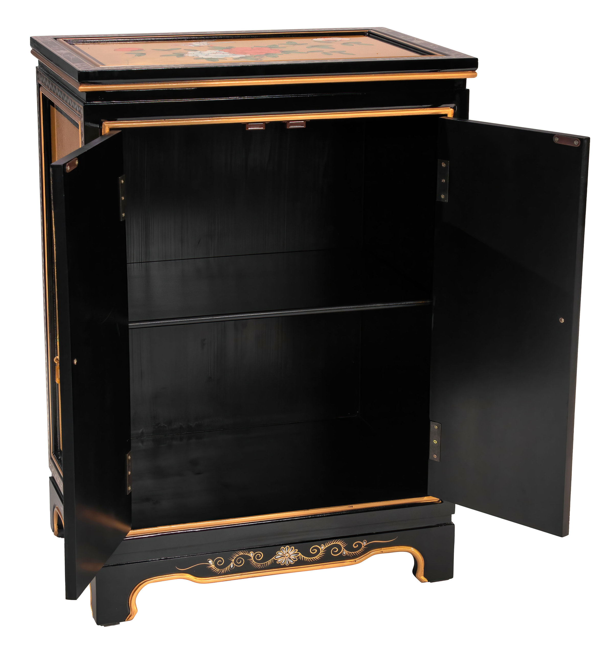 Gold Lacquer Shoe Cabinet Birds and Flowers