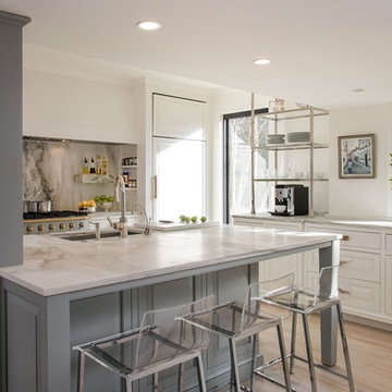 Calacatta Gold Marble Kitchen Countertops and Full Height Backsplashes