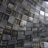 Zephyr Black & Beige Pinstrip Glossy Square Pattern Glass Mosaic Tiles, Sheet