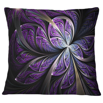 Glittering Purple Fractal Flower Floral Throw Pillow, 18"x18"
