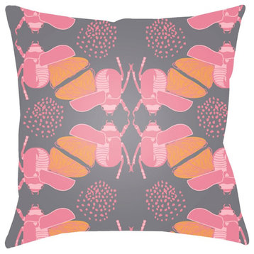 Doodle by Surya Pillow, Pink/Gray/Peach, 22' x 22'