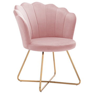 Seashell Channel-Tufted Velvet Barrel Chair, Salmon Pink