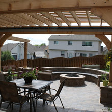 Paver Patio Fire Pit Double Seat Wall Pergola W Swing