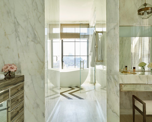 Contemporary Bathroom Design Ideas, Remodels & Photos with White Tile