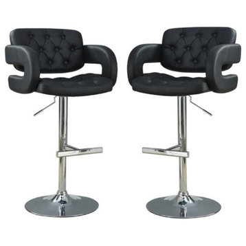 Home Square Faux Leather Adjustable Bar Stool in Black and Chrome - Set of 2