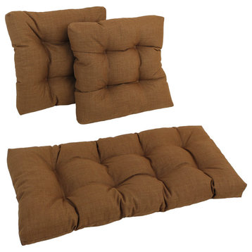 Square Outdoor Tufted Settee Cushions, 3-Piece Set, Mocha
