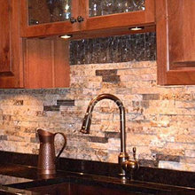 Kitchen Backsplash ideas with recycled granite split faced stone.