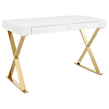 Sector Stainless Steel Office Desk, White Gold