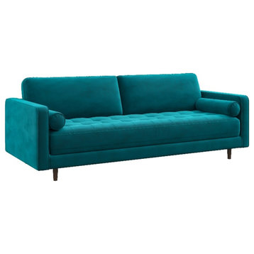 Dexter Mid Century Modern Furniture Style Turquoise Velvet Living Room Couch