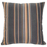 Pillow Decor - Sunbrella Stanton Greystone Outdoor Pillow 20x20 - Add a touch of modern style to your outdoor space with this 20 inch square pillow featuring Sunbrella Stanton Greystone indoor/outdoor fabric. This durable, multi-colored striped fabric is grounded in charcoal gray with copper and orange accents. Its fade-resistant and water-repellent properties make it ideal for outdoor use. The lighter gray stripes coordinate beautifully with our solid color Sunbrella Cast Slate pillows, while the thin orange stripes are a great match to our Sunbrella Melon pillows. Upgrade your patio or deck with our stylish and practical Sunbrella Stanton Greystone Outdoor Throw Pillow.FEATURES: