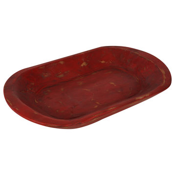 Painted Rustic Farmhouse Wooden Dough Bowl, Red