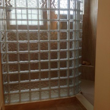 Glass block walk in shower - Truberry Custom Homes Jerome Village Model