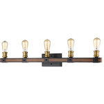 Z-Lite - Kirkland 5 Light Bathroom Vanity Light, Rustic Mahogany - Construct an elegant visual in any modern bathroom with this elongated five-light wall sconce.  Faux barnwood is given depth with a rustic mahogany finish and exposed lightbulbs.