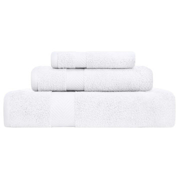 3 Piece Cotton Zero Twist Hand Bath Towel Set, White