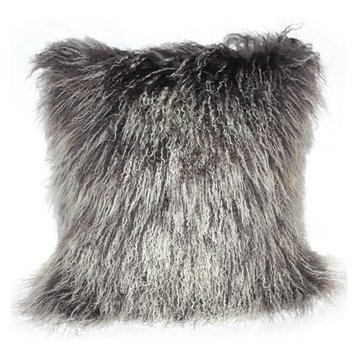 Genuine Mongolian Sheepskin Throw Pillow with Insert (16+ Colors), Frosted Gray
