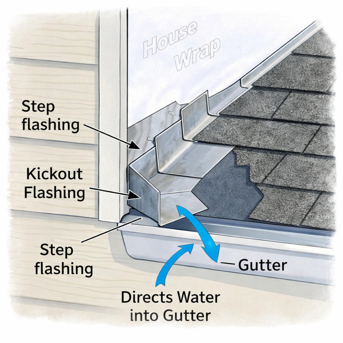 Drawing of a kickout flashing