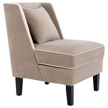 TATEUS Velvet Upholstered Accent Chair with Cream Piping, Tan and Cream , Tan