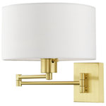 Livex Lighting - Swing Arm Wall Lamps 1 Light Satin Brass Swing Arm Wall Lamp - Add this versatile swing arm wall lamp bedside or above a favorite reading chair to enjoy more light where you need it. The satin brass finish is transitional while the off-white fabric shade offers subtle texture.