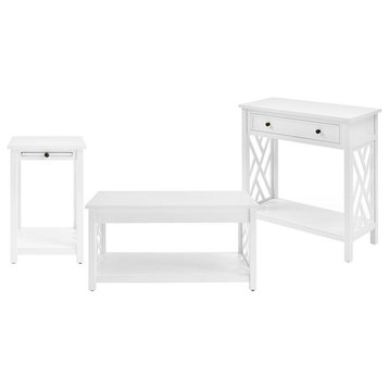 Coventry 36 in. Wood Coffee Table/End Table with Tray and Console Table - White