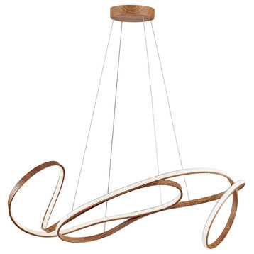 Moscow Dimmable Integrated LED Chandelier, Wood, Smart Dimmer Included