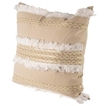 Duston III 22 x 22 Tan and White Fringe Detail Decorative Pillow Cover