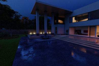 Vidéo 3D d'une villa au crépuscule, réalisé avec REVIT, 3D Studio Max et Lumion