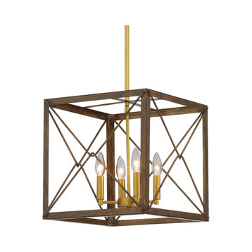Vintage 4-Light Cage Chandelier, Walnut Gold