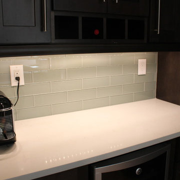 After: Beverage Station-glass tile backsplash with undercabinet lighting