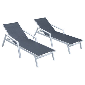 LeisureMod Marlin Patio Chaise Lounge Chair White Arms Set of 2, Black