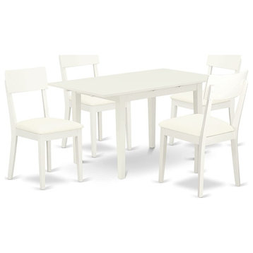 Modern Dining Set, Table With Drop Leaves & Cushioned Chairs, White, 5 Pieces