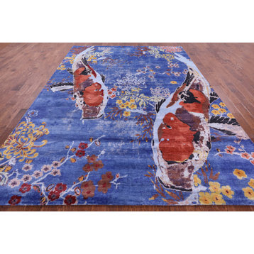 Fish Design Hand Knotted Silk Rug 8' 10" X 12' 0" Q11600