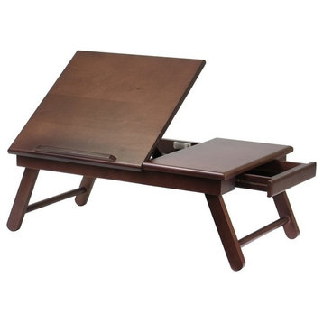 Winsome Alden Solid Wood Lap Desk Flip Top w/ Drawer and Foldable Legs in Walnut