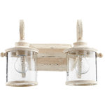 QUORUM INTERNATIONAL - QUORUM INTERNATIONAL 5073-2-70 San Miguel 2-Light Vanity Light, Persian White - QUORUM INTERNATIONAL 5073-2-70 San Miguel 2-Light Vanity Light, Persian WhiteSeries: San MiguelProduct Style: TransitionalFinish: Persian WhiteDimension(in): 11(H) x 17.5(W) x 9(Ext)Bulb: (2)100W Medium Base(Not Included)Shade Color: Clear seededUL Type: Damp