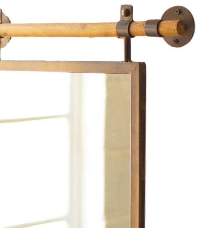 31" Minimalist Metal Frame Wall Mirror Rustic Mounted Suspended Vanity Hanger