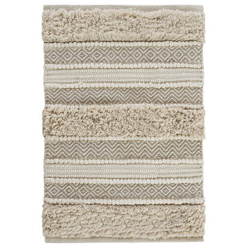 INK+IVY Asher Hand-Woven Shaggy Boho Bath Rug, Natural/Taupe