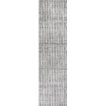 Skoura Modern Bold Stripe Beige/Dark Gray 2' x 8' Runner Rug