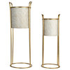 Metal Planter on Stand, Set of 2, Cream and Gold