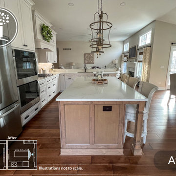 Bright & Timeless Kitchen Reorientation with Fireplace Refresh