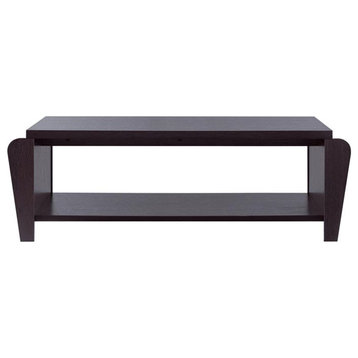 Bowery Hill Wood Coffee Table with Magazine Rack in Cappuccino