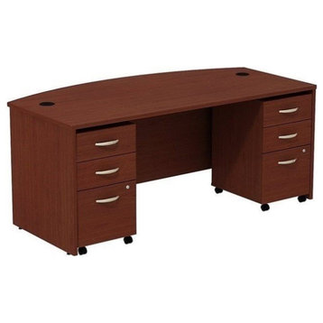 Series C 72" Bowfront Desk with Pedestals in Mahogany - Engineered Wood