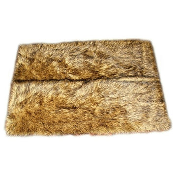 Faux Fur Light Brown Wolf Area Rug, 2'x4'