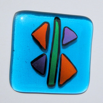 Aqua fused glass tile 2x2