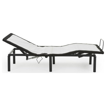 Pemberly Row Metal Model W Adjustable Twin Long Bed Base in Black