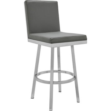 Rochester Swivel Barstool - Brushed Stainless Steel, Grey, Large