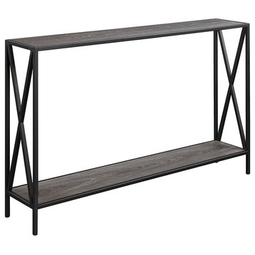 Transitional Style Metal X-frame Electric Flip Top Table, Weathered Gray
