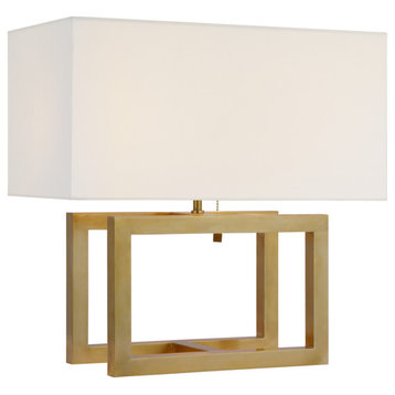 Galerie Medium Table Lamp in Hand-Rubbed Antique Brass with Linen Shade