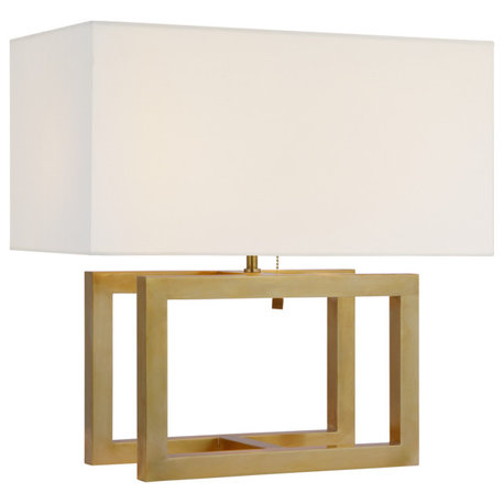 Galerie Medium Table Lamp in Hand-Rubbed Antique Brass with Linen Shade