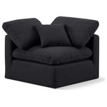 Meridian Furniture - Indulge Upholstered Modular Chair, Black, Down Stuffed Linen Textured Fabric, Corner Chair - Experience ultimate comfort and style with our black linen textured fabric Indulge Corner Chair. The luxurious linen texture of the fabric will elevate the aesthetic of any room. This chair provides ample space for you to relax while its modular build offers the option of unlimited configurations. Whether you're looking to add a stylish element to your living room or a comfortable seating option to your bedroom, this chair is the perfect choice.