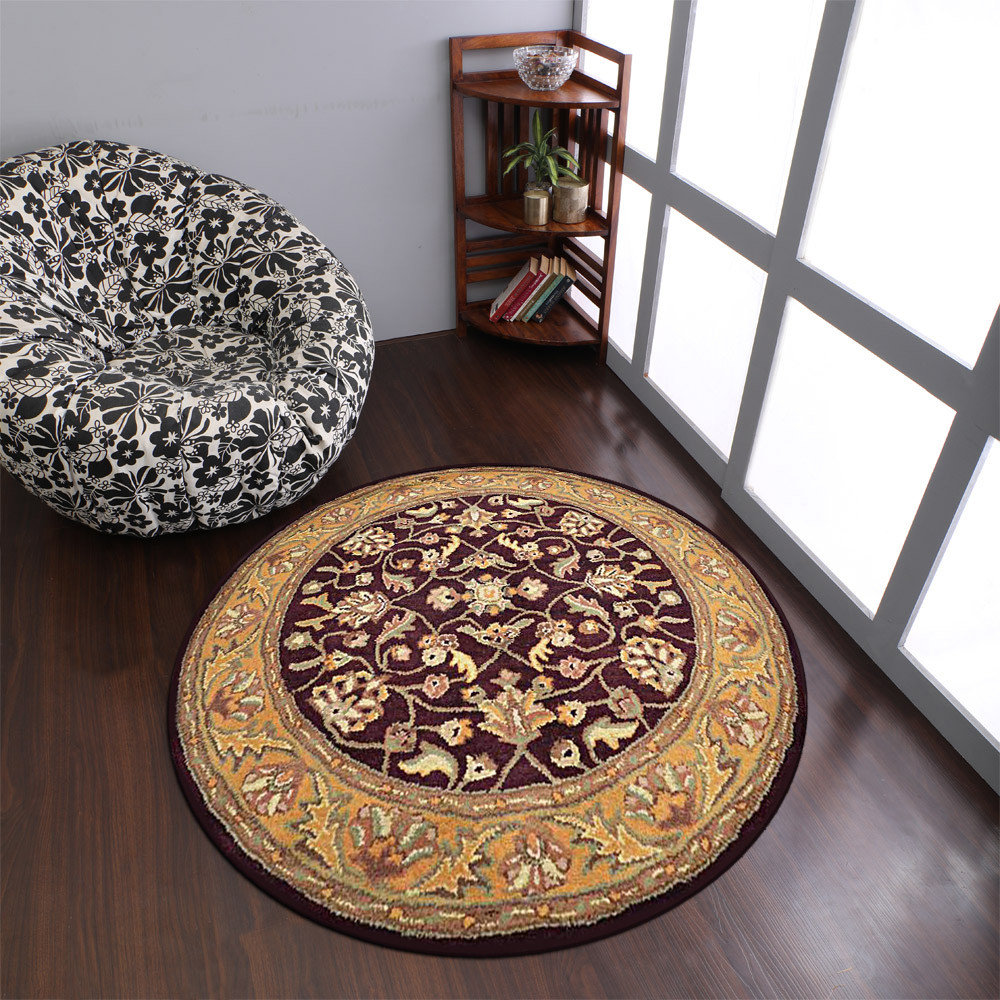 Hand Tufted Wool Area Rug Oriental Maroon Beige, [Round] 5'x5 ...