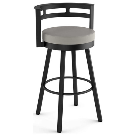 Amisco Render Swivel Counter and Bar Stool, Taupe Grey Faux Leather / Black Metal, Counter Height